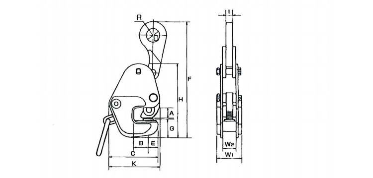 G型鷹牌橫向鋼板起重鉗尺寸